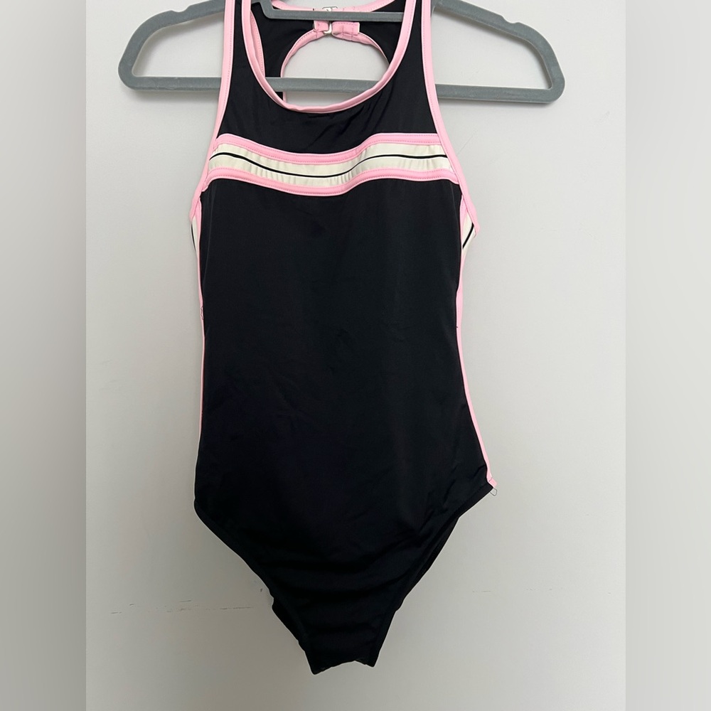 Miraclesuit Swimsuit Women’s Size 12 One Piece Black Pink Stripe Estilo Retro